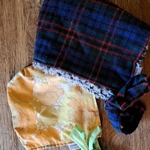 Retro Flower & Plaid flannel bonnet bundle